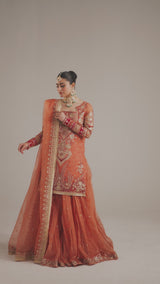 Peach Embroidered Organza Lehenga Set (3-Piece) - Image 7