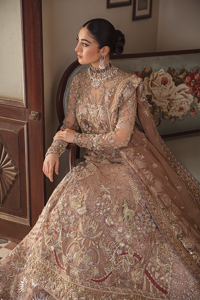 Dusty Pink Embroidered Net A-Line Shirt & Organza Lehenga (3-Piece) - Image 3