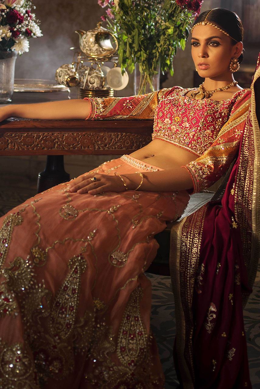 Coral Zardozi & Gota Organza Lehenga (3-Piece) - Image 2
