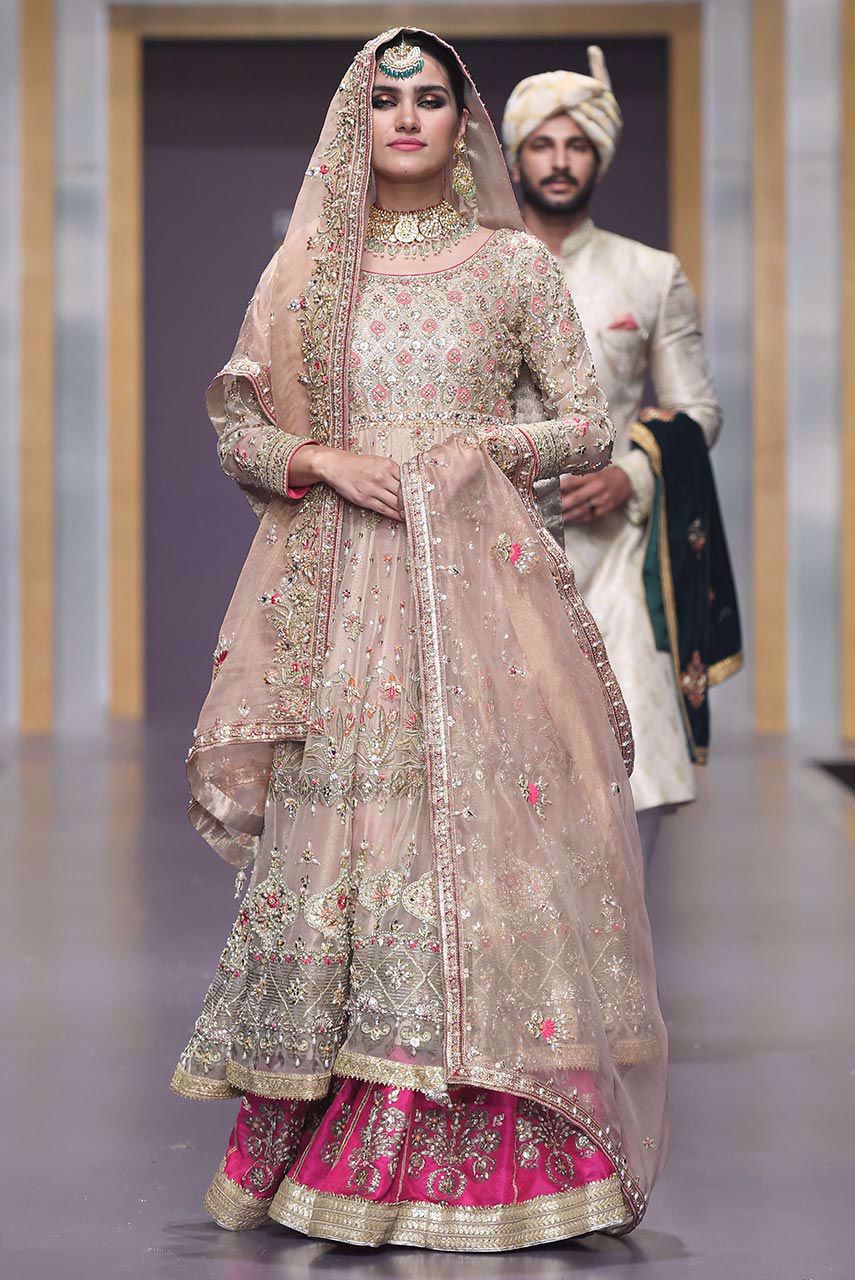 Nude Pink Embroidered Organza Kalidar Lehenga (3-Piece) - Image 1