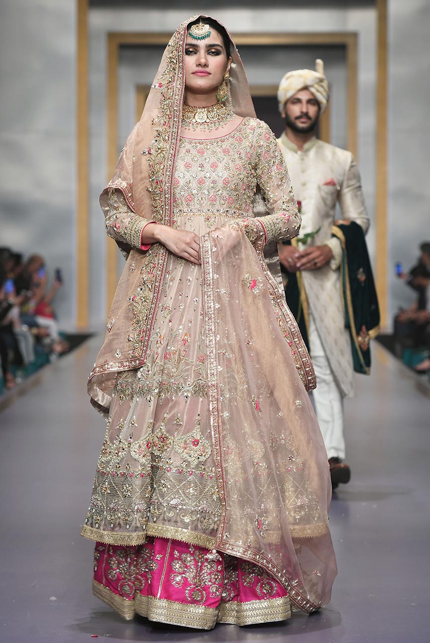 Nude Pink Embroidered Organza Kalidar Lehenga (3-Piece) - Image 2