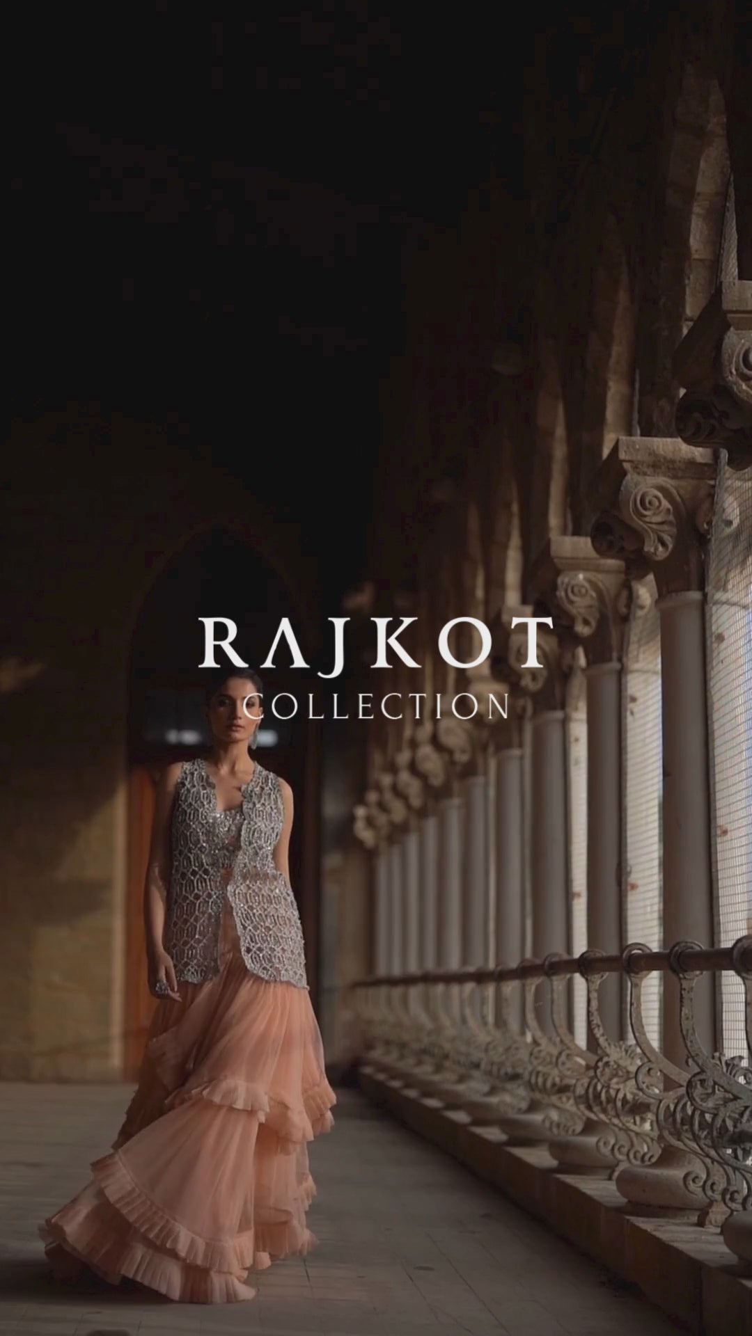 Pakistani Grey Zardozi Organza Jacket with Peach Lehenga (3-Piece) - Image 9