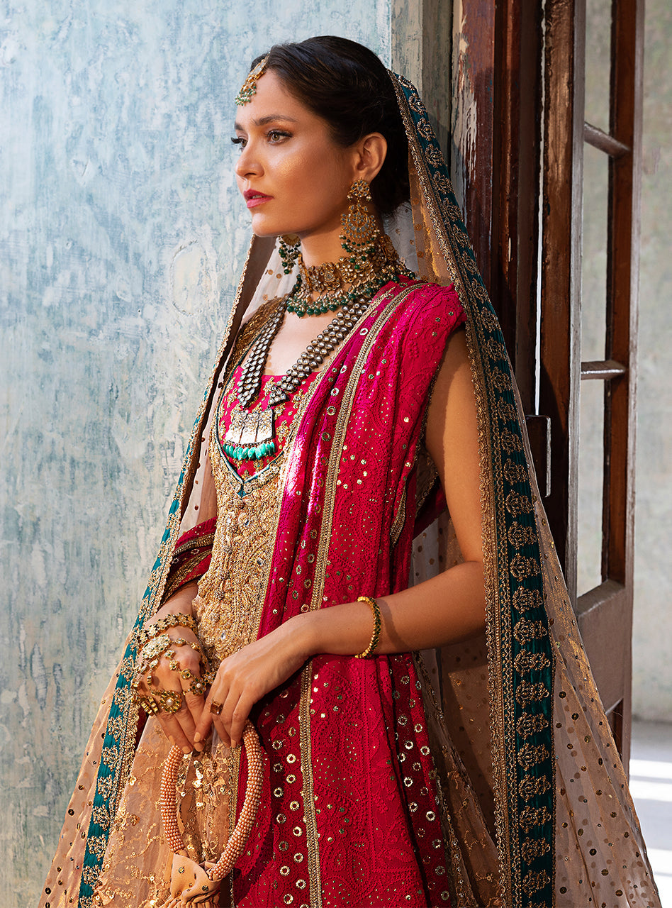 Nude Pink Embellished Organza Masyuri Bridal Lehenga (3-Piece) - Image 2