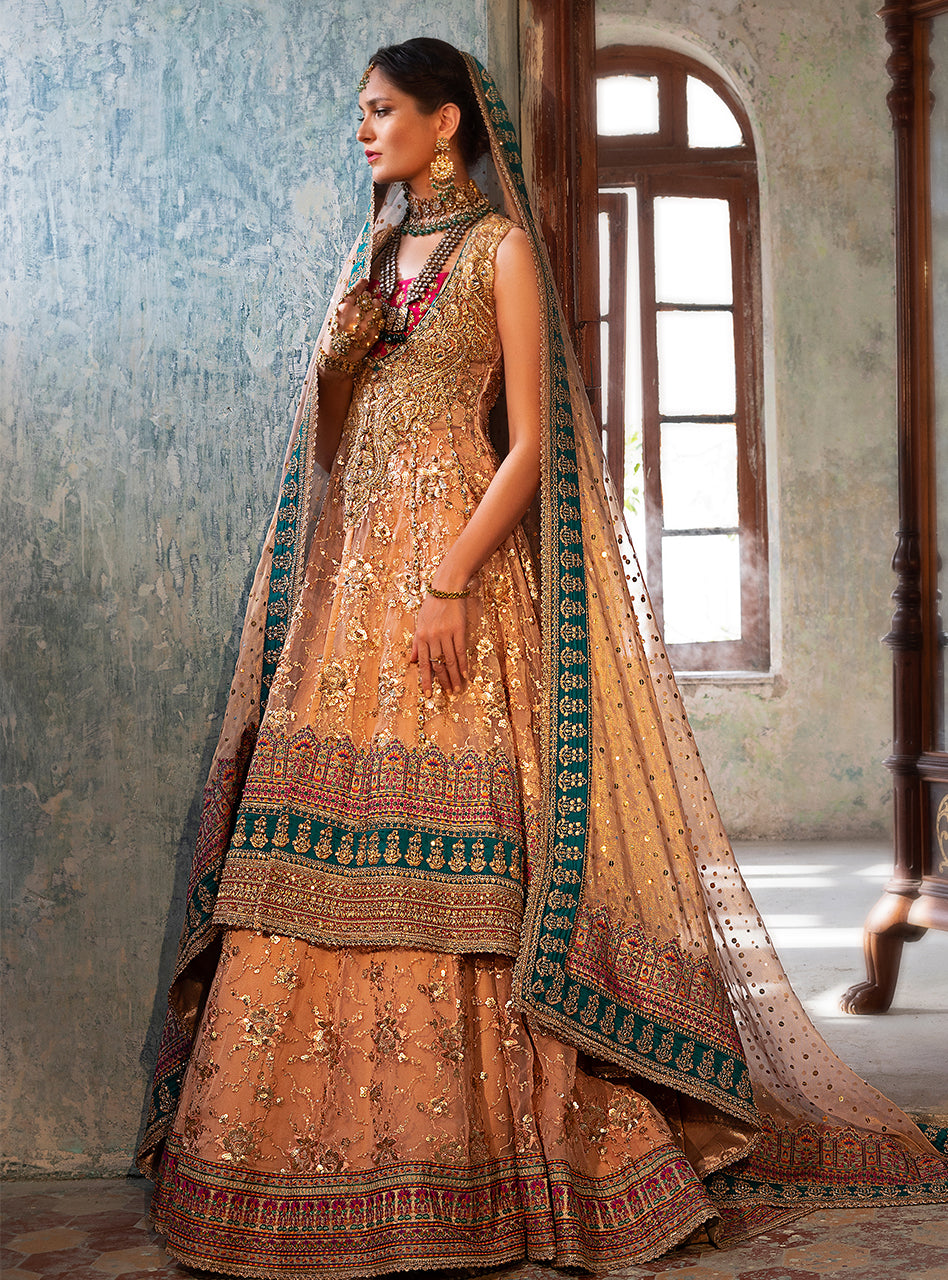 Nude Pink Embellished Organza Masyuri Bridal Lehenga (3-Piece) - Image 5