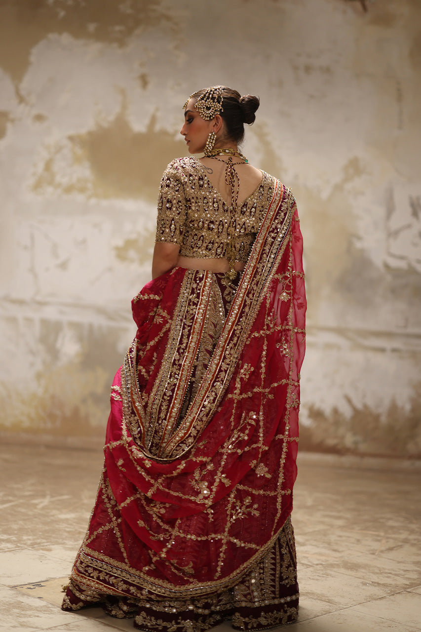 Magenta Zardozi Organza Lehenga Choli (3-Piece) - Image 2