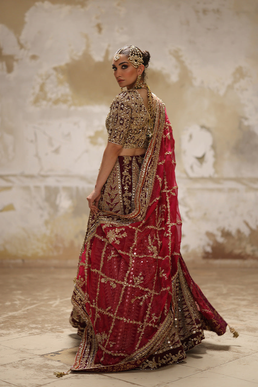 Magenta Zardozi Organza Lehenga Choli (3-Piece) - Image 3