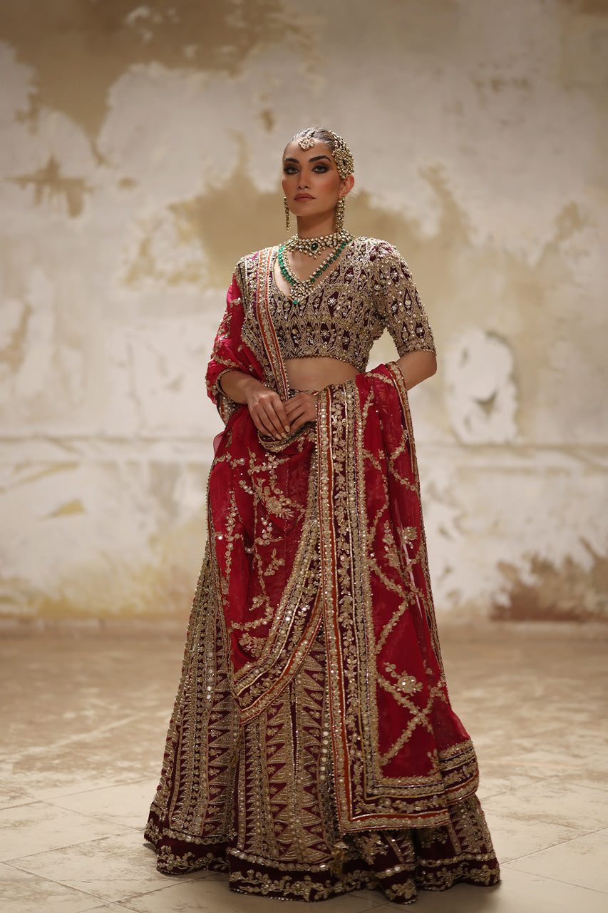 Magenta Zardozi Organza Lehenga Choli (3-Piece) - Image 7