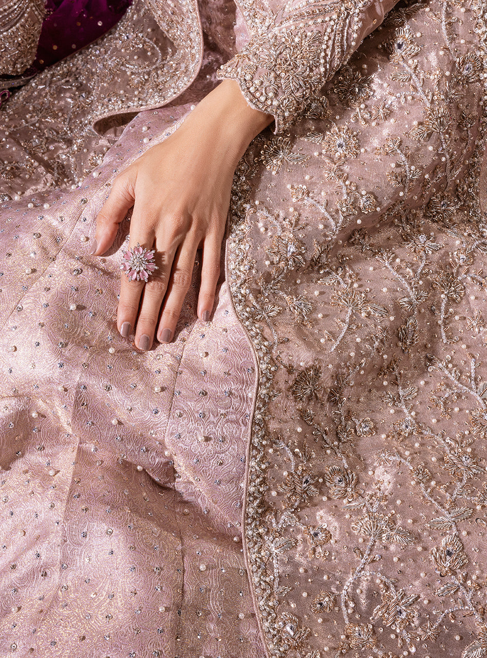 Blush Pink Zardozi Organza Bridal Lehenga (3-Piece) - Image 15