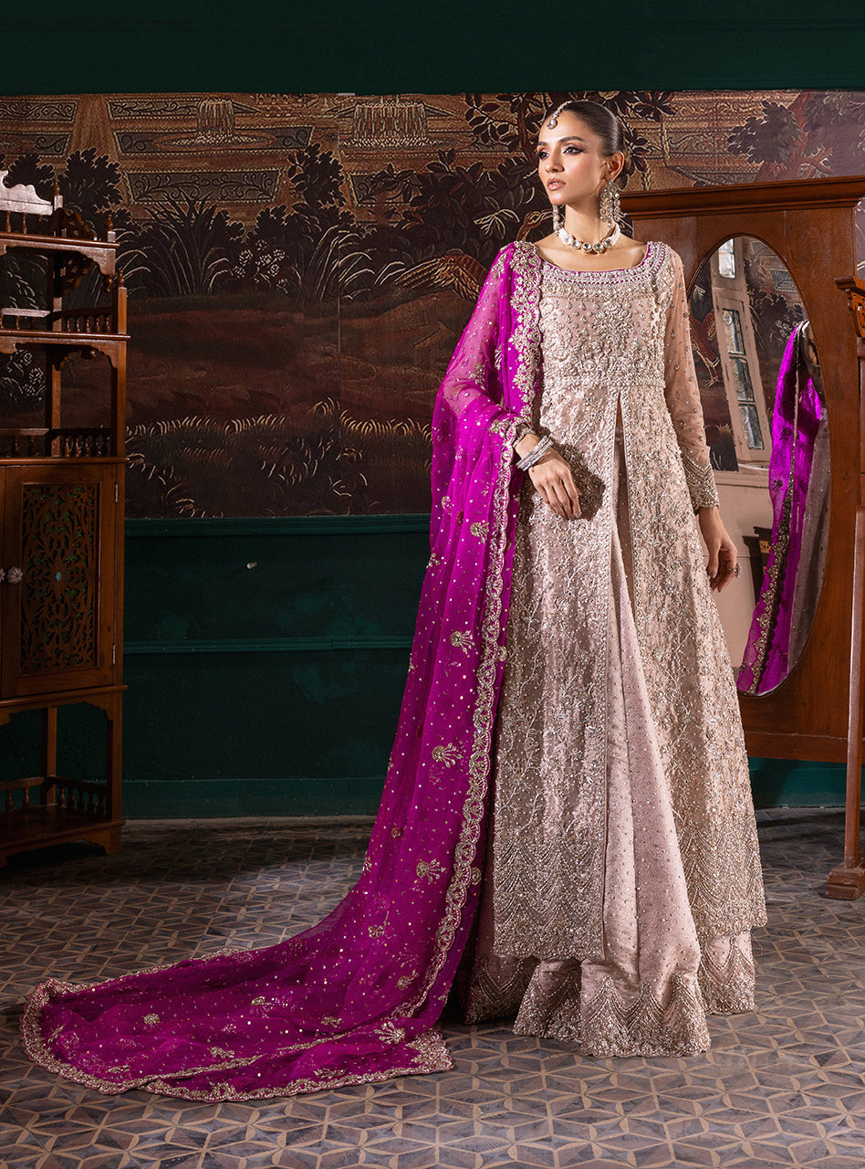 Blush Pink Zardozi Organza Bridal Lehenga (3-Piece) - Image 2