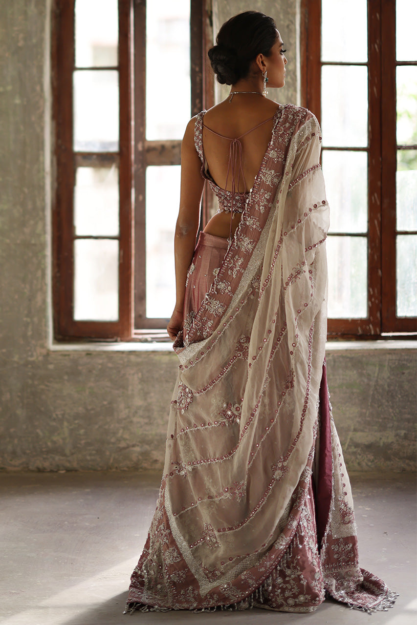 Pakistani White and Petal Pink Embellished Silk Bridal Lehnga Choli (3-Piece) - Image 2