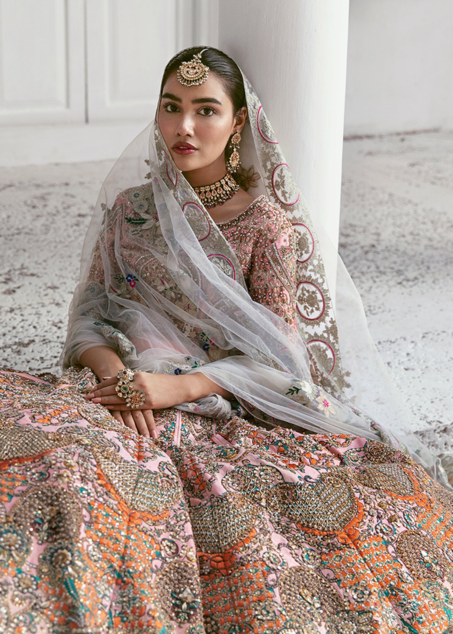 Powder Pink Embellished Raw Silk Lehenga Choli (3-Piece) - Image 6