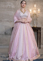 Pakistani Pink Block Printed Raw Silk Lehenga Set (3-Piece) - Image 2