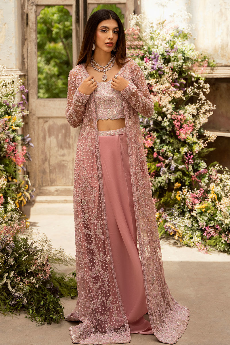 Pakistani Mauve Pink Embellished Silk Lehenga (3-Piece) - Image 1