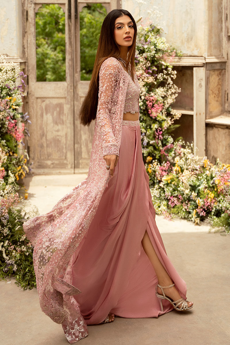 Pakistani Mauve Pink Embellished Silk Lehenga (3-Piece) - Image 4
