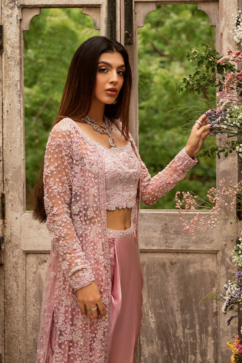 Pakistani Mauve Pink Embellished Silk Lehenga (3-Piece) - Image 5