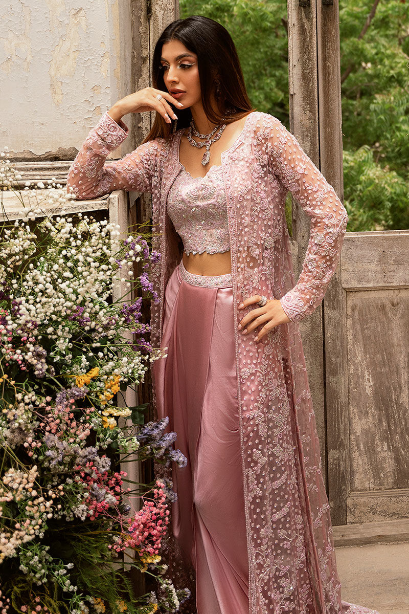 Pakistani Mauve Pink Embellished Silk Lehenga (3-Piece) - Image 6
