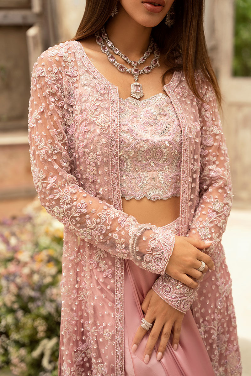 Pakistani Mauve Pink Embellished Silk Lehenga (3-Piece) - Image 7
