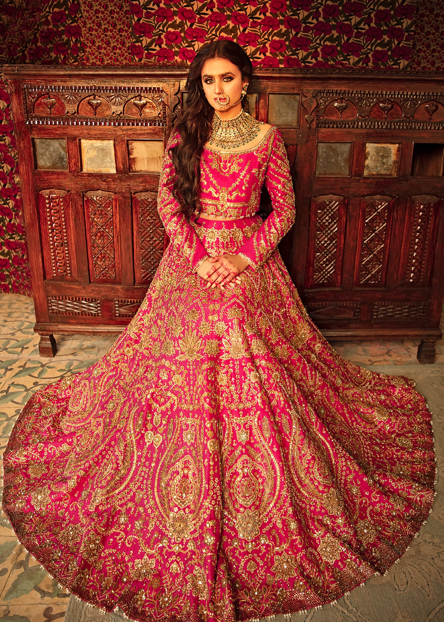 Pink Embellished Raw Silk Lehenga Set (3-Piece) - Image 3