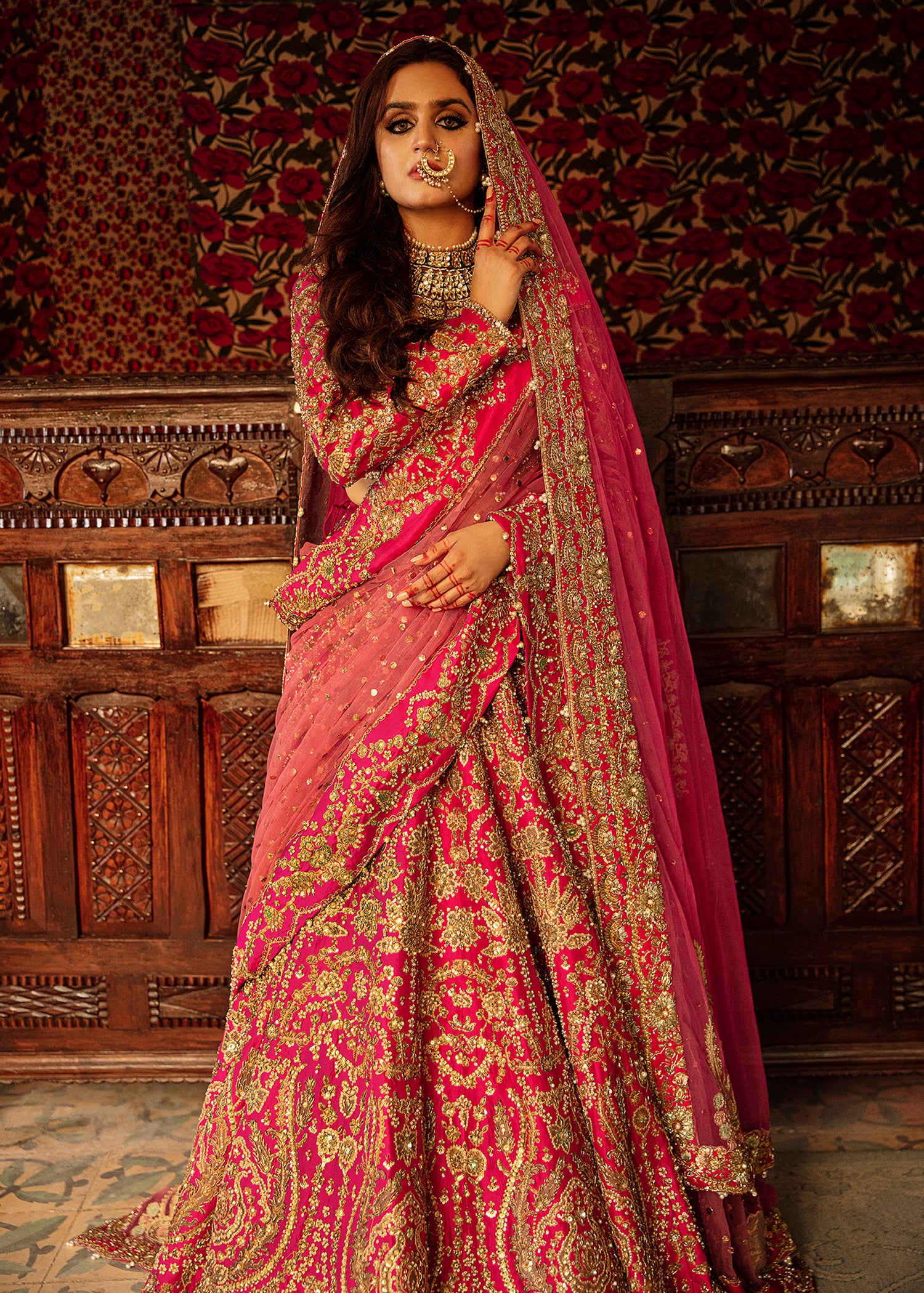 Pink Embellished Raw Silk Lehenga Set (3-Piece) - Image 4