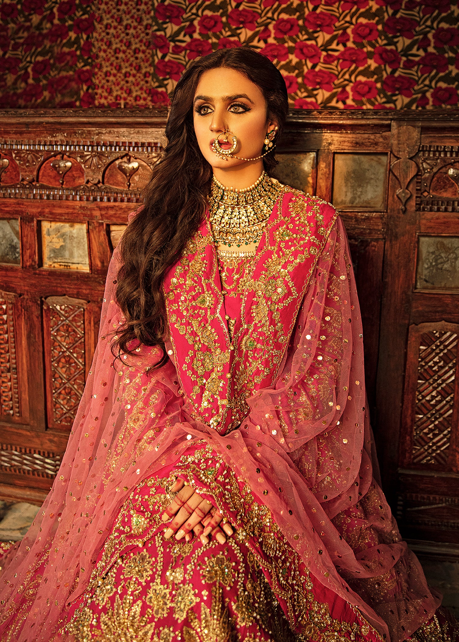 Pink Embellished Raw Silk Lehenga Set (3-Piece) - Image 6