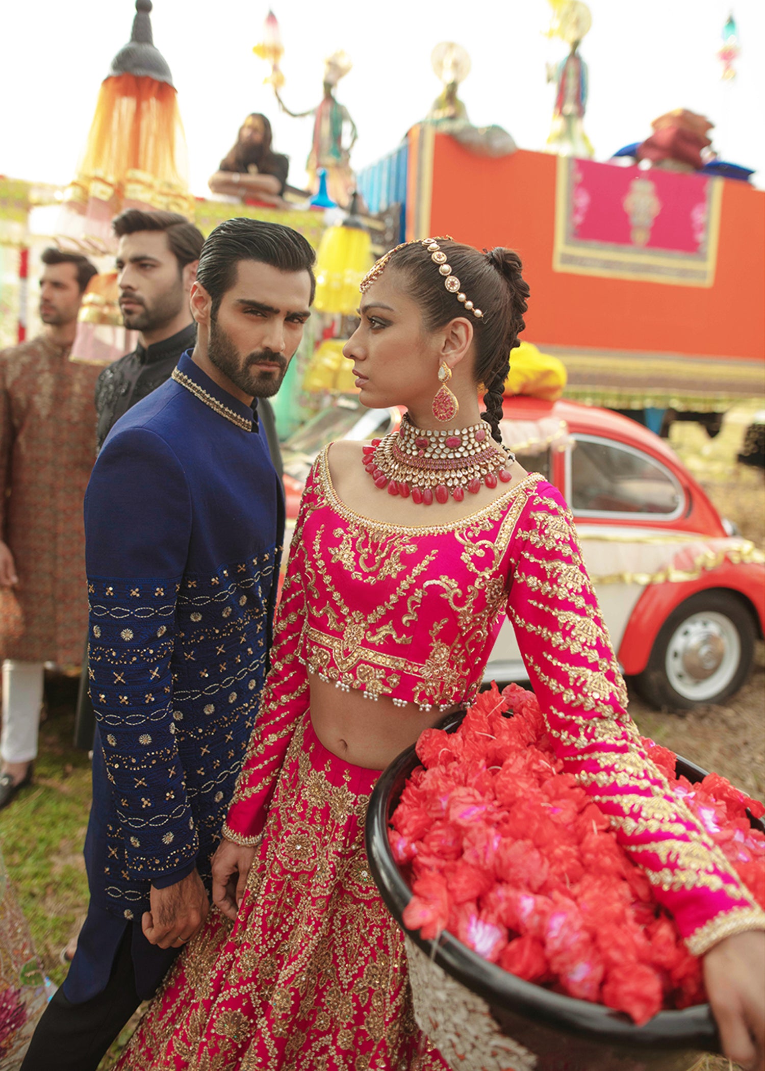 Pink Embellished Raw Silk Lehenga Set (3-Piece) - Image 7