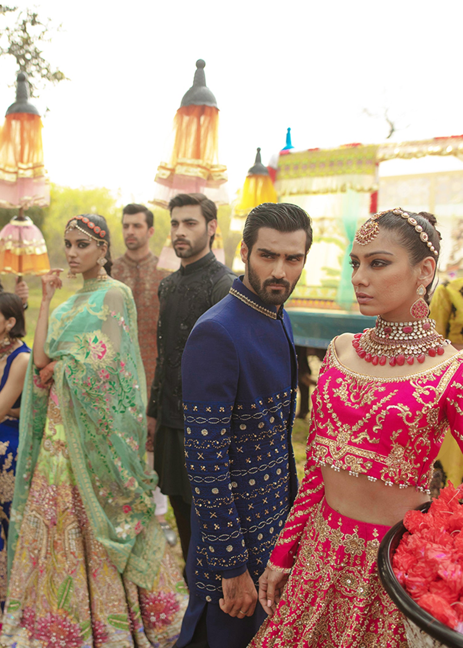 Pakistani Pink Embroidered Raw Silk Lehenga Set (3-Piece) - Image 9