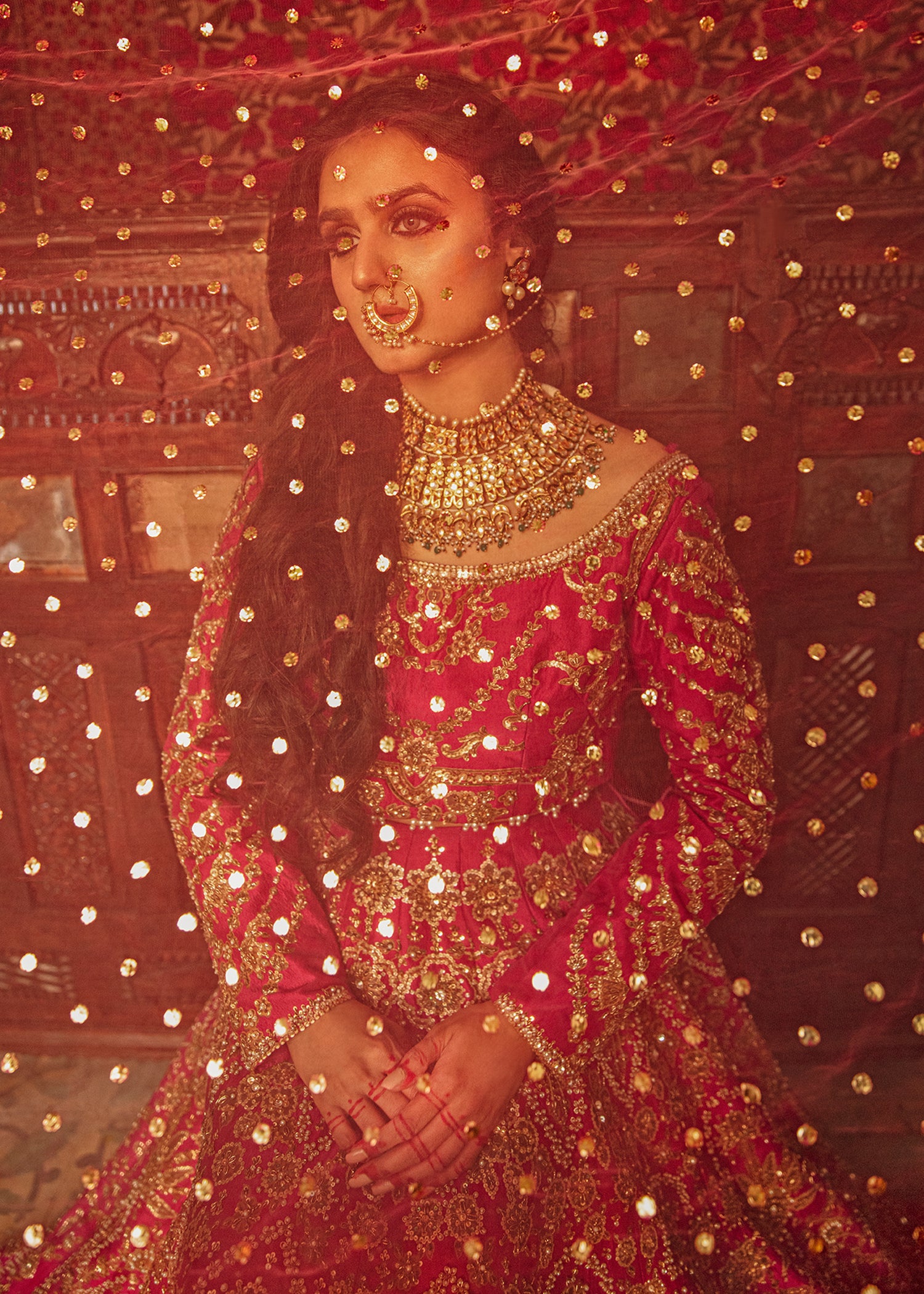 Pakistani Pink Embellished Raw Silk Lehenga Set (3-Piece) - Image 5