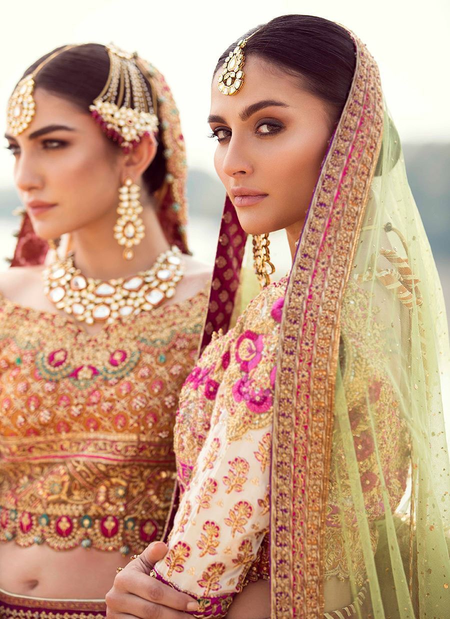 Pakistani Ivory Pink Embroidered Charmeuse Choli & Raw Silk Lehenga (3-Piece) - Image 3