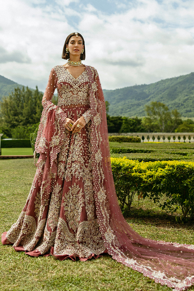 Tea Pink Embellished Net & Silk Bridal Lehenga (3-Piece) - Image 1