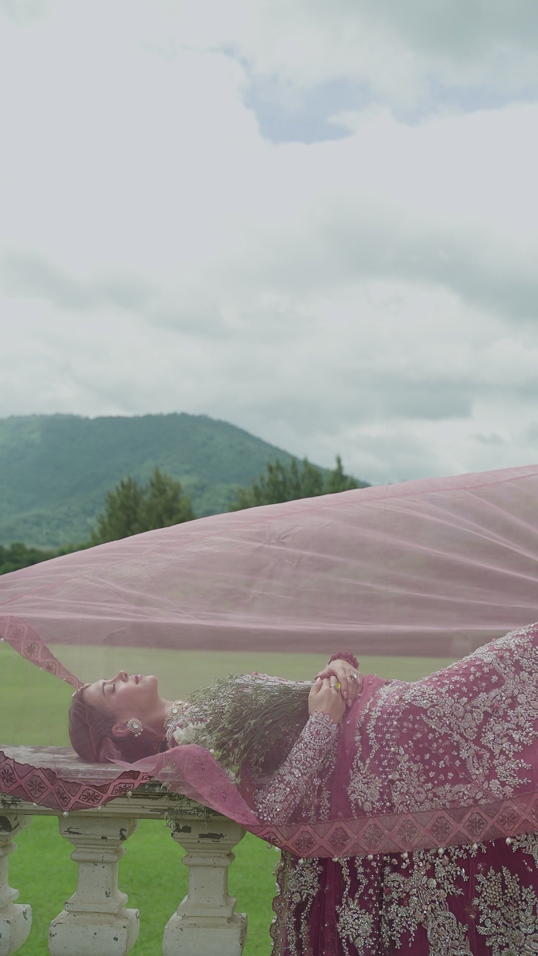 Pakistani Tea Pink Embellished Net & Silk Bridal Lehenga (3-Piece) - Image 2