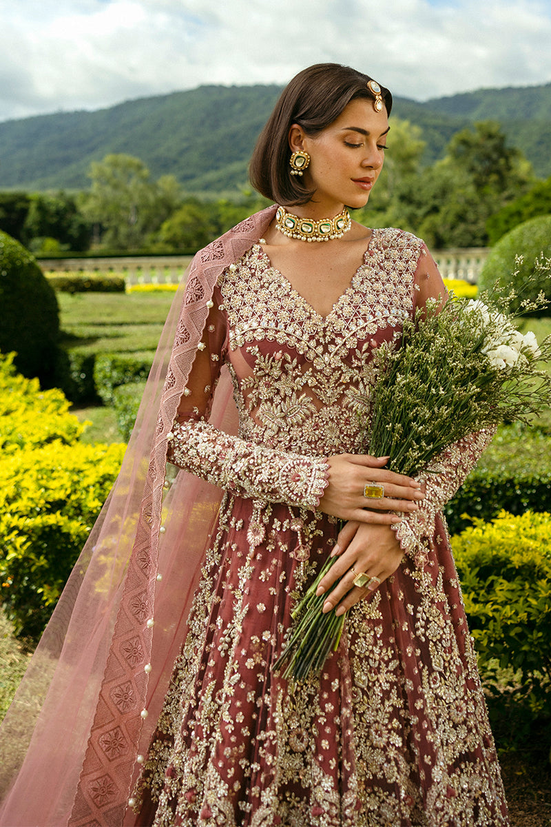 Pakistani Tea Pink Embellished Net & Silk Bridal Lehenga (3-Piece) - Image 3