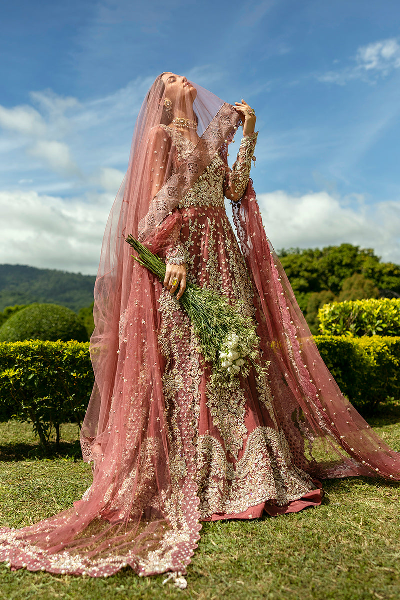 Pakistani Tea Pink Embellished Net & Silk Bridal Lehenga (3-Piece) - Image 5