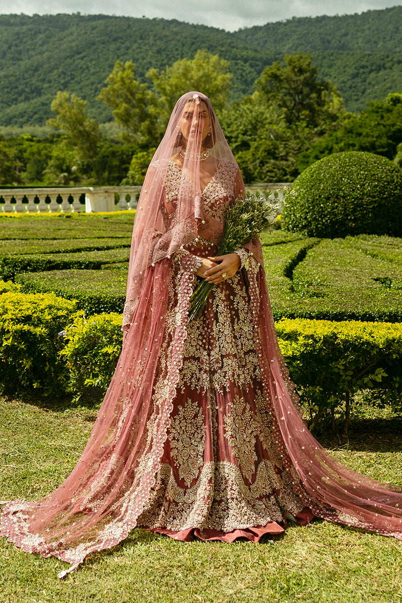 Pakistani Tea Pink Embellished Net & Silk Bridal Lehenga (3-Piece) - Image 6