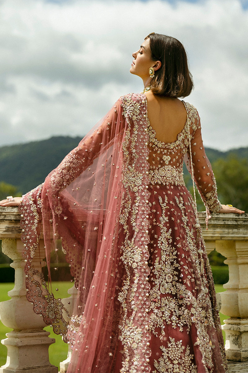 Pakistani Tea Pink Embellished Net & Silk Bridal Lehenga (3-Piece) - Image 8