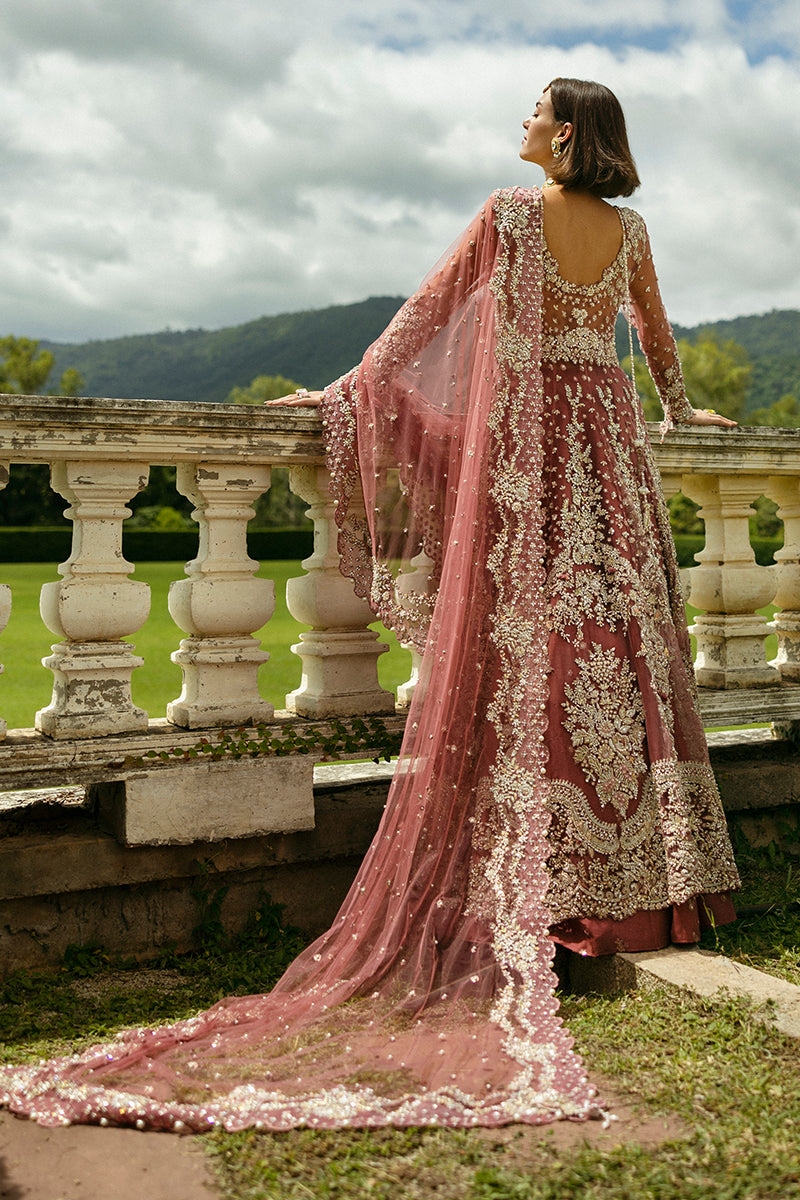 Pakistani Tea Pink Embellished Net & Silk Bridal Lehenga (3-Piece) - Image 9