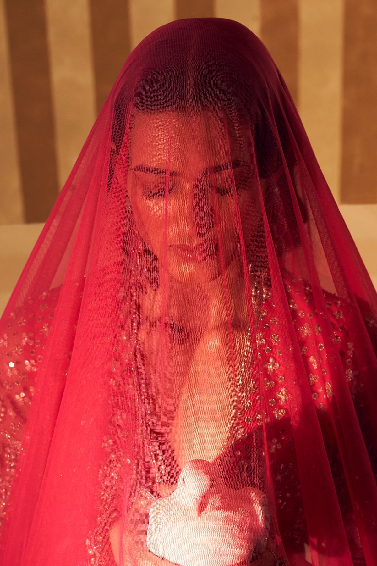 Indian Royal Fuchsia Embroidered Net & Raw Silk Lehenga (3-Piece) - Image 3