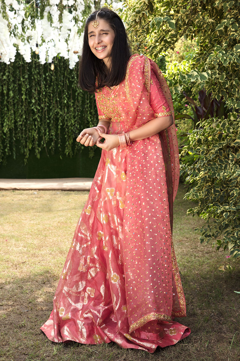 Begonia Pink Embroidered Raw Silk Lehenga (3-Piece) - Image 1