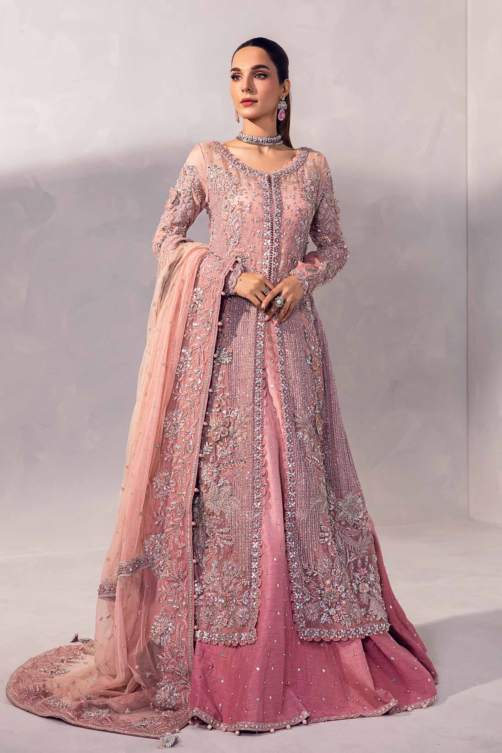 Blush Pink Embroidered Organza & Raw Silk Lehenga (3-Piece) - Image 1