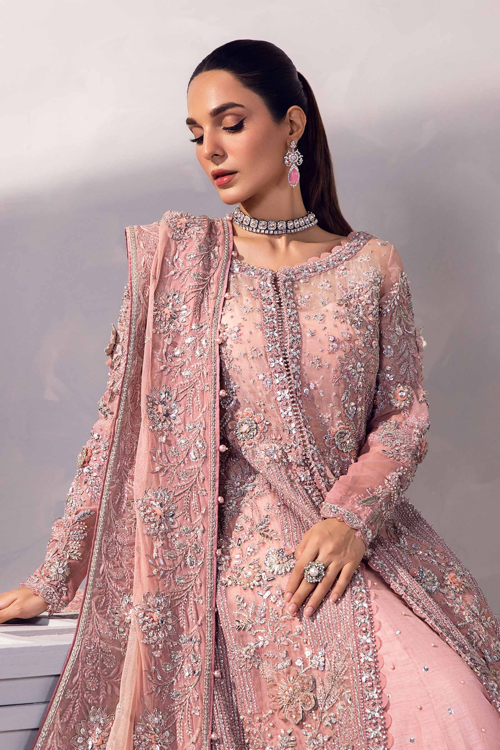 Blush Pink Embroidered Organza & Raw Silk Lehenga (3-Piece) - Image 3