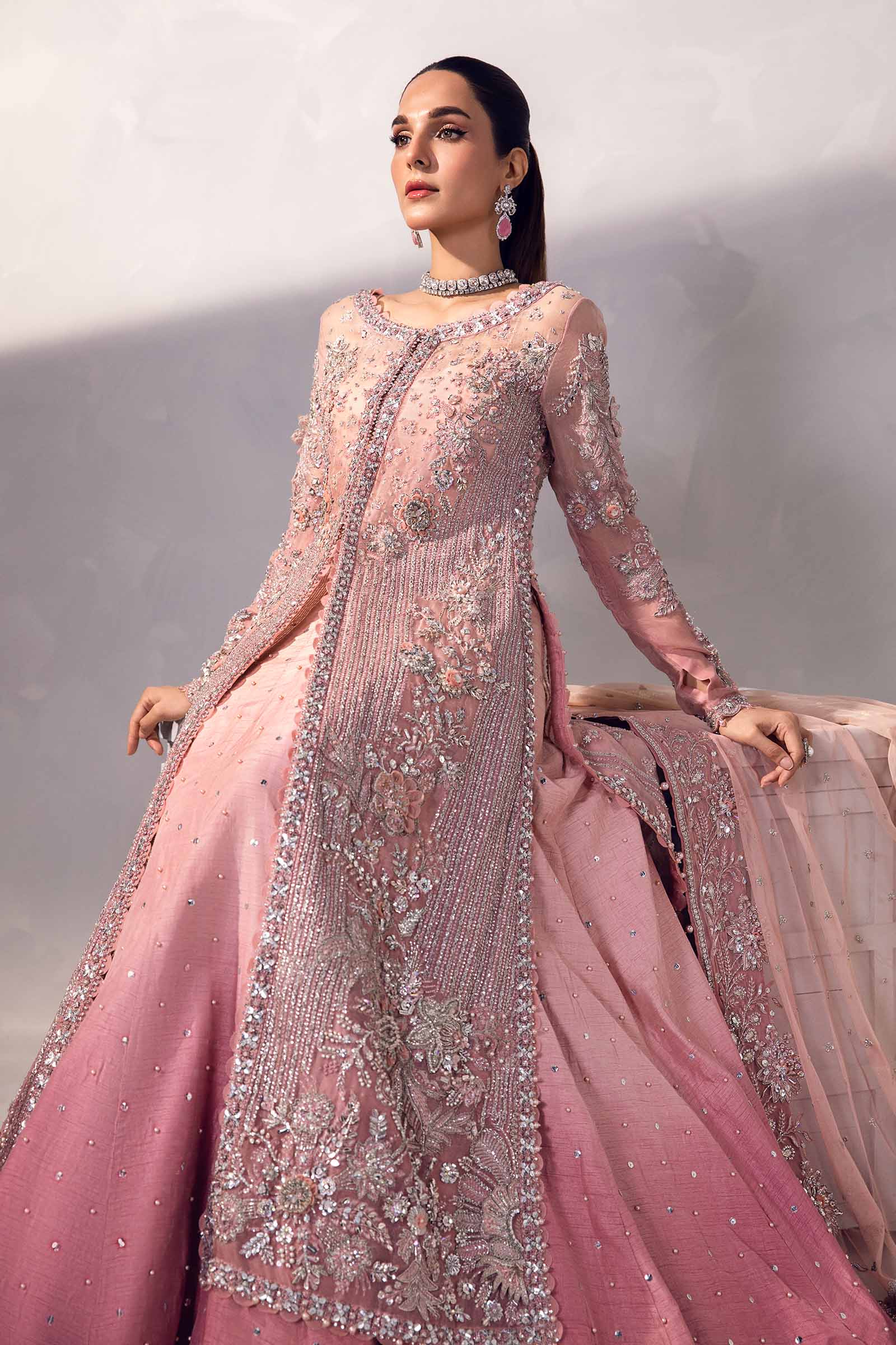 Blush Pink Embroidered Organza & Raw Silk Lehenga (3-Piece) - Image 4