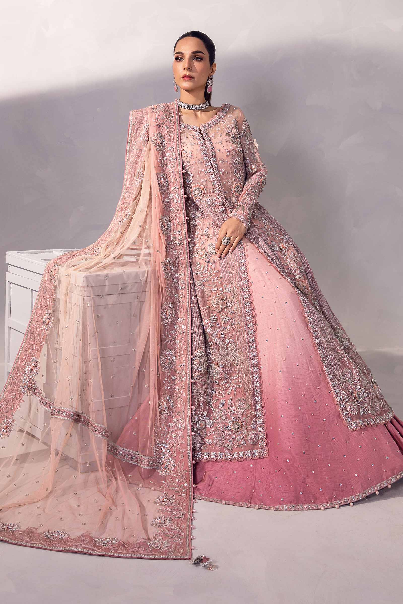Blush Pink Embroidered Organza & Raw Silk Lehenga (3-Piece) - Image 8