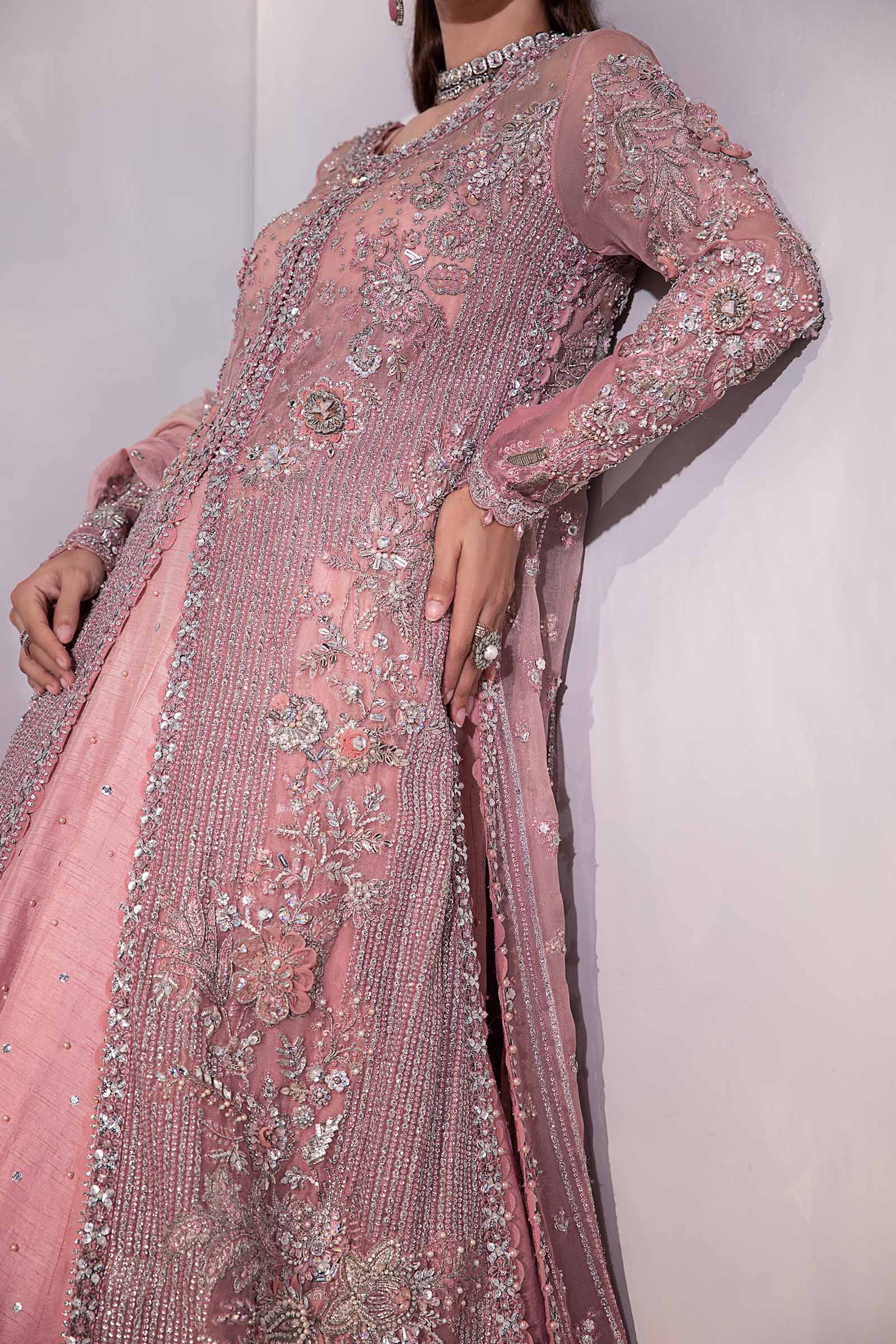 Blush Pink Embroidered Organza & Raw Silk Lehenga (3-Piece) - Image 9