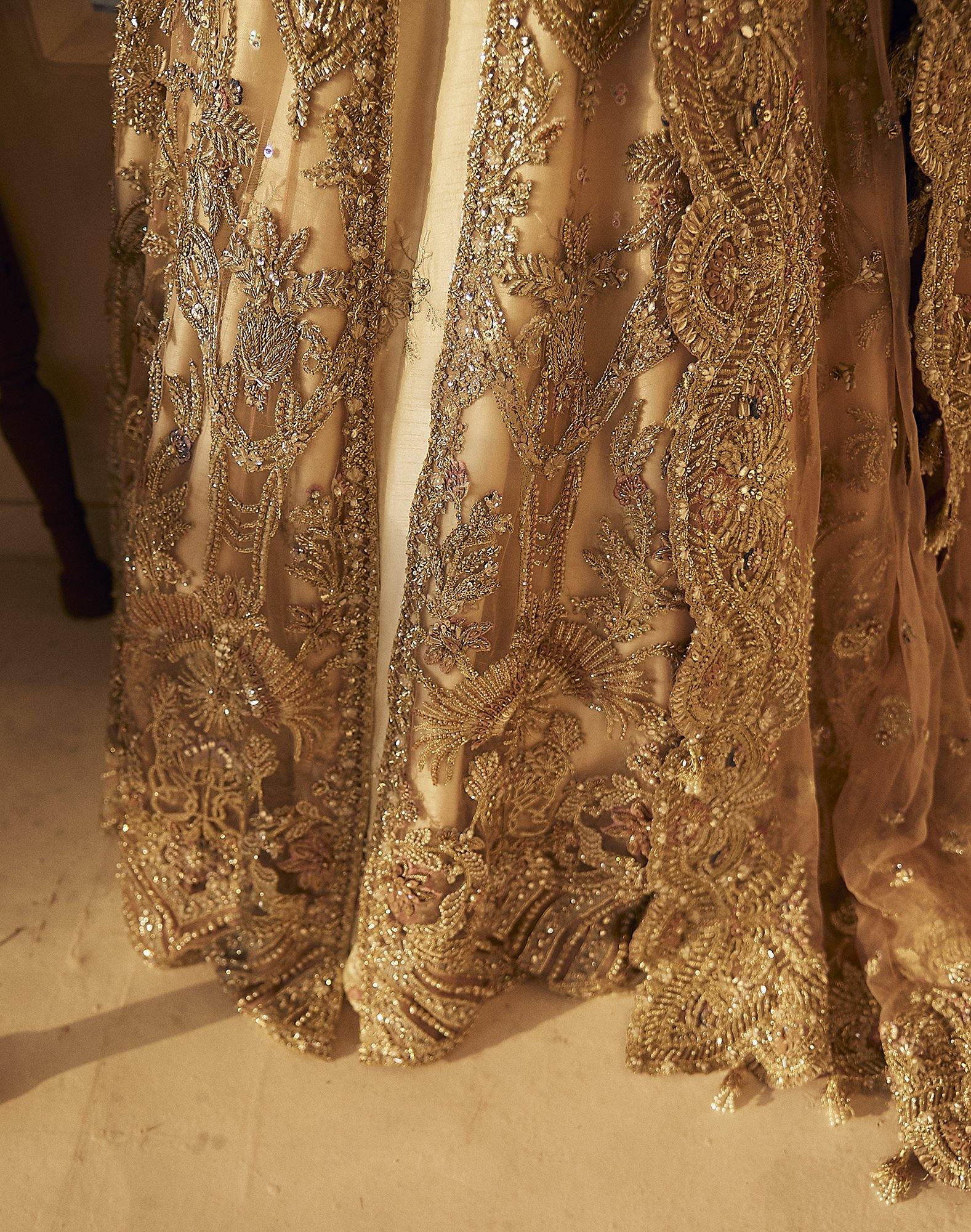 Pakistani Nude Pink Embroidered Net Jacket Lehenga (3-Piece) - Image 10