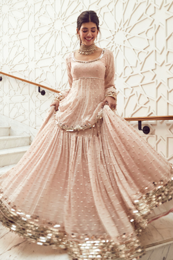 Blush Hand Embroidered Raw Silk Peplum Skirt Set (3-Piece) - Image 1