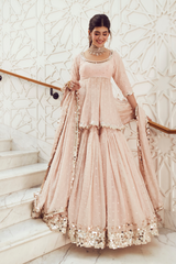 Blush Hand Embroidered Raw Silk Peplum Skirt Set (3-Piece) - Image 3