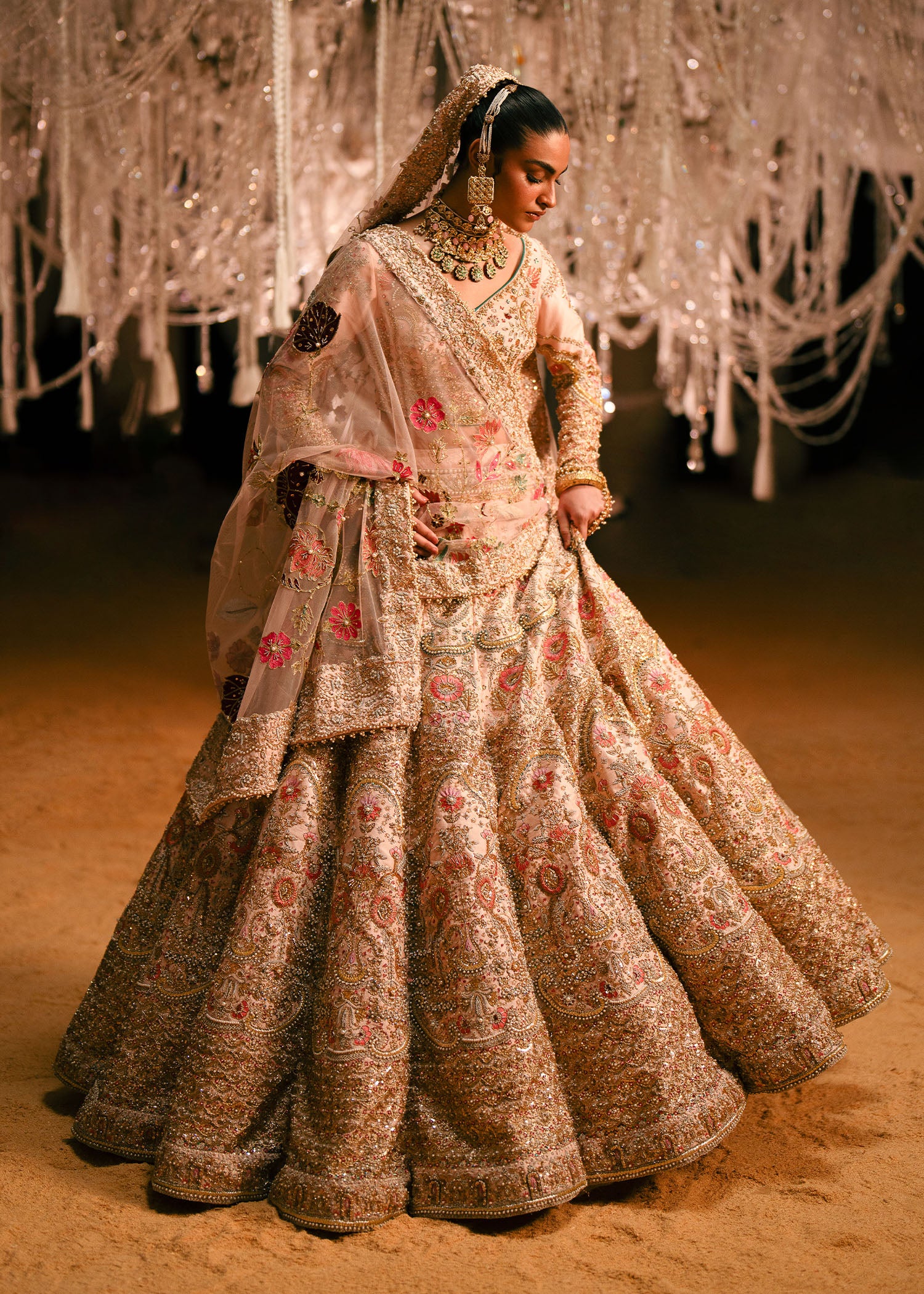 Blush Pink Embellished Raw Silk Lehenga Choli (3-Piece) - Image 5