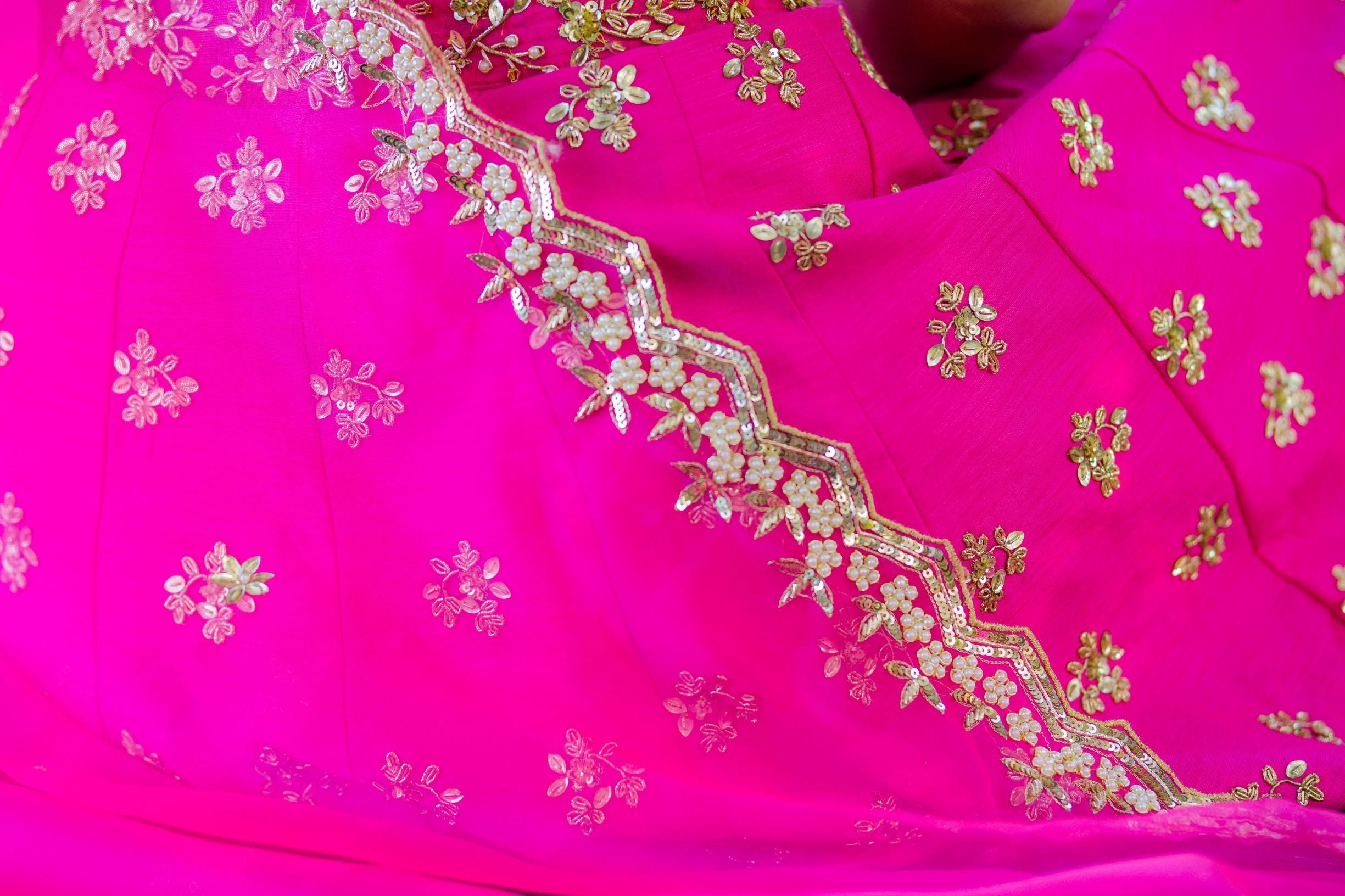 Hot Pink Embroidered Raw Silk Lehenga Choli (3-Piece) - Image 10