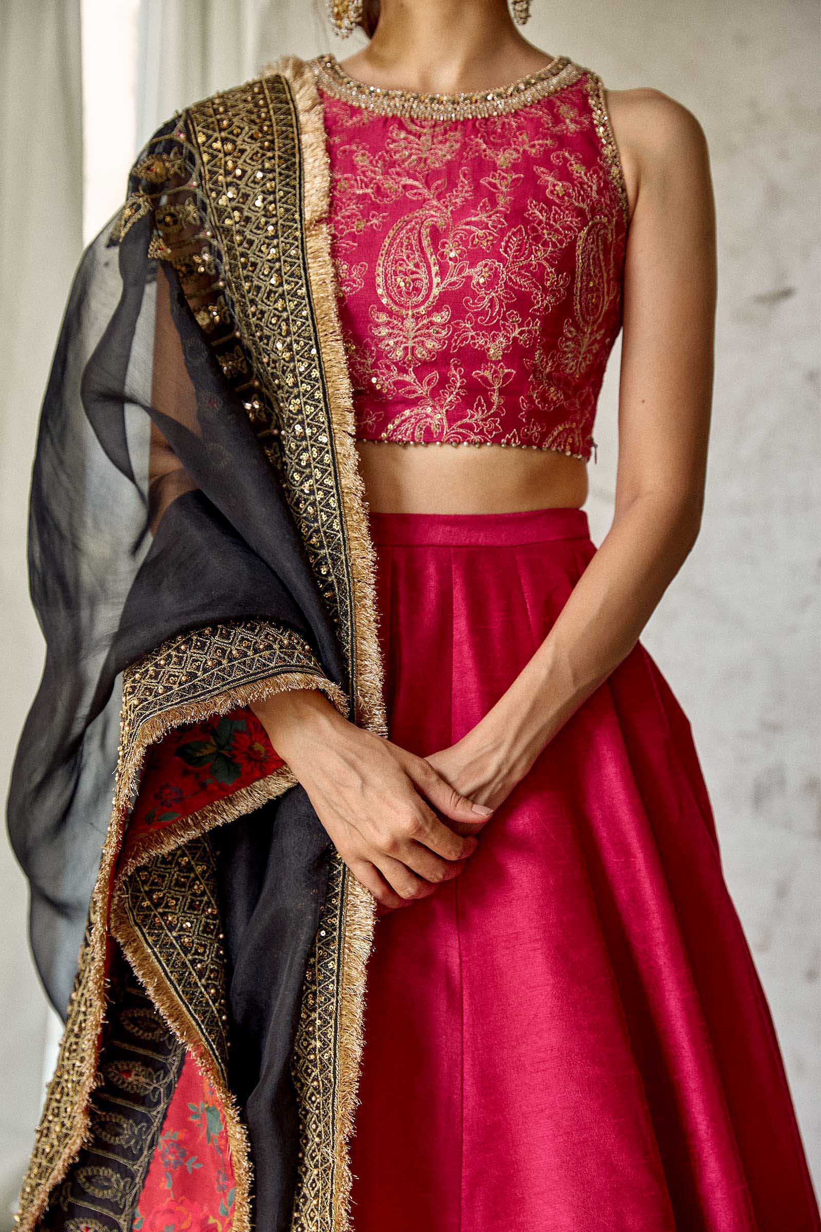 Pakistani Pink Embroidered Raw Silk Lehenga Set (3-Piece) - Image 7