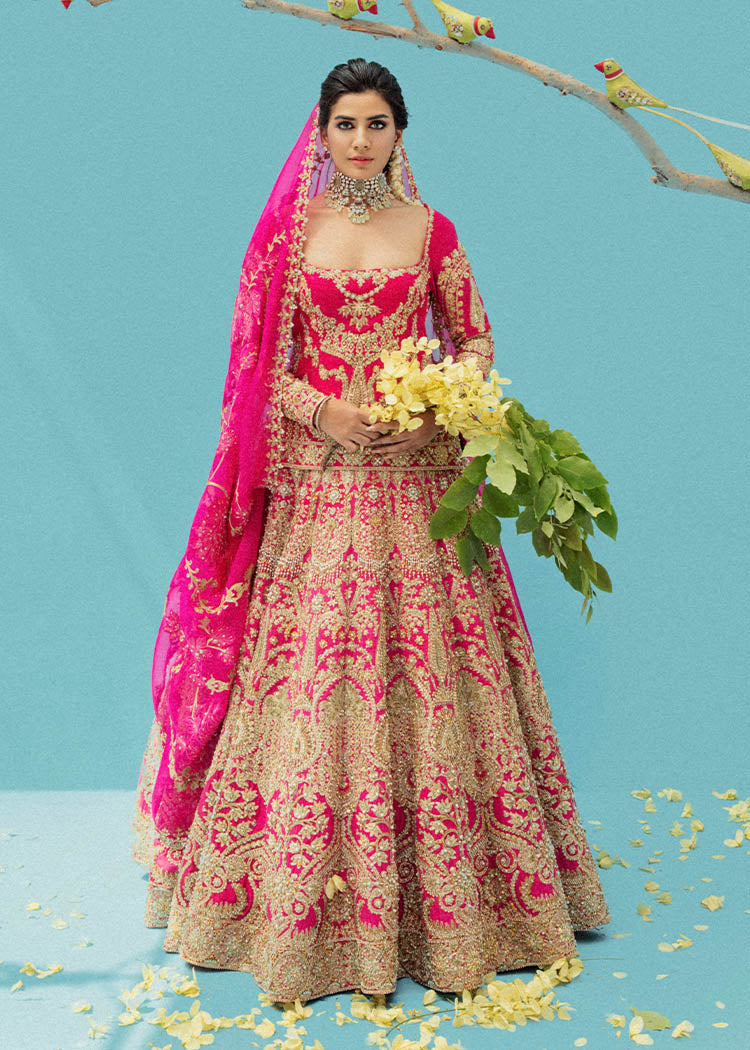 Pakistani Pink Embroidered Pure Raw Silk Lehnga Choli (3-Piece) - Image 2