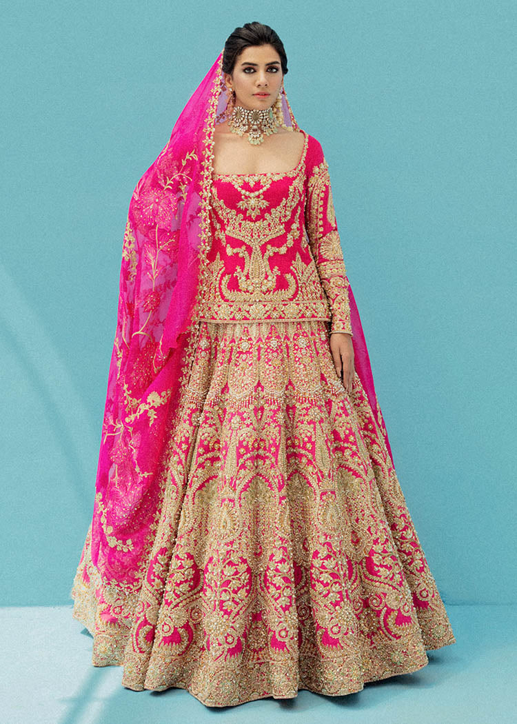Pakistani Pink Embroidered Pure Raw Silk Lehnga Choli (3-Piece) - Image 3